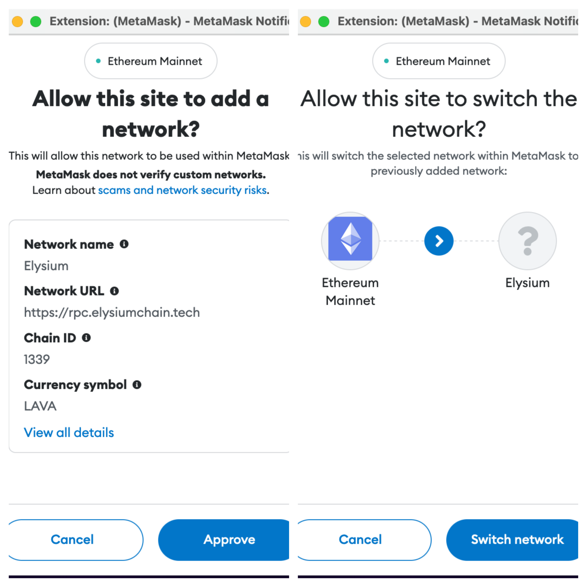 Add and switch networks in MetaMask