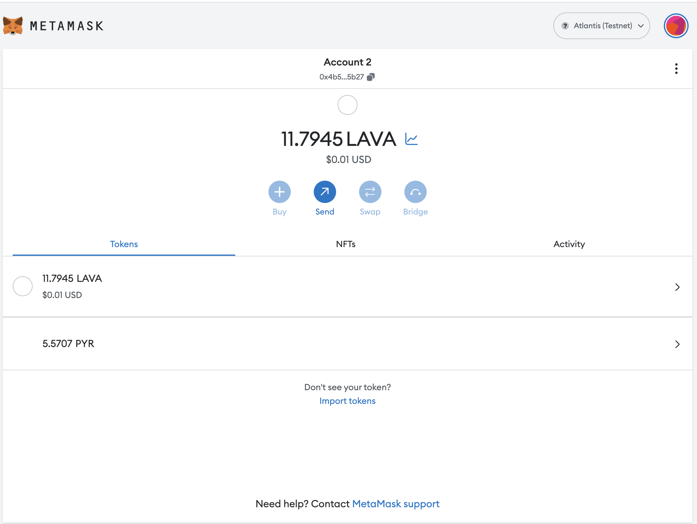 MetaMask installation with a balance